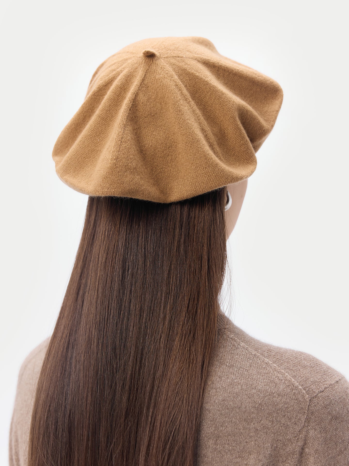 Women's Cashmere Jersey Knit Beret Almond - Gobi Cashmere