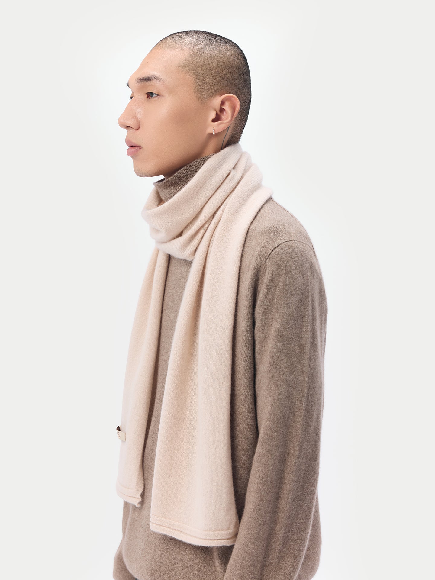 Unisex Cashmere Jersey Knit Scarf Ivory White - Gobi Cashmere 