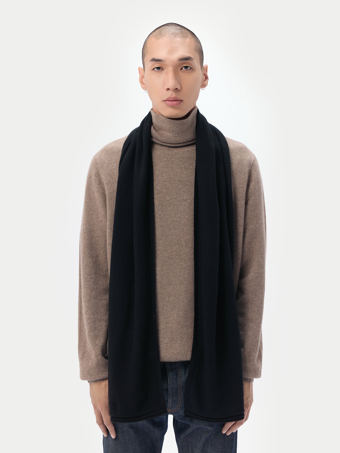 Unisex Cashmere Jersey Knit Scarf Black - Gobi Cashmere 