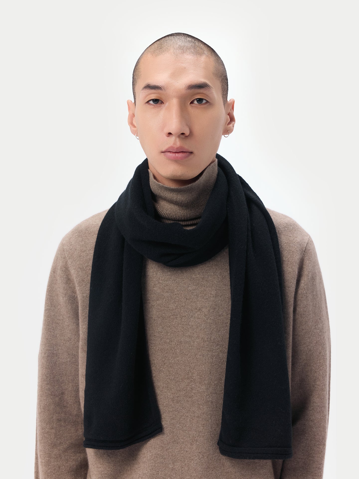 Unisex Cashmere Jersey Knit Scarf Black - Gobi Cashmere 