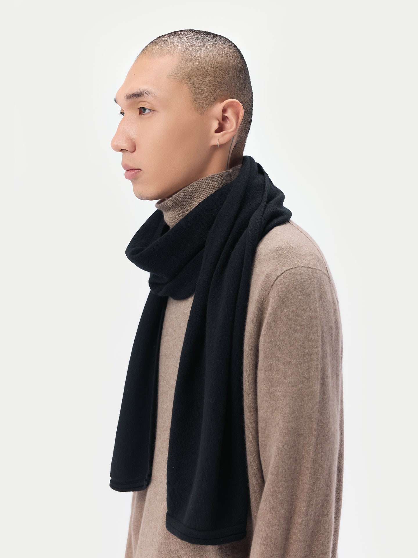 Unisex Cashmere Jersey Knit Scarf Black - Gobi Cashmere 