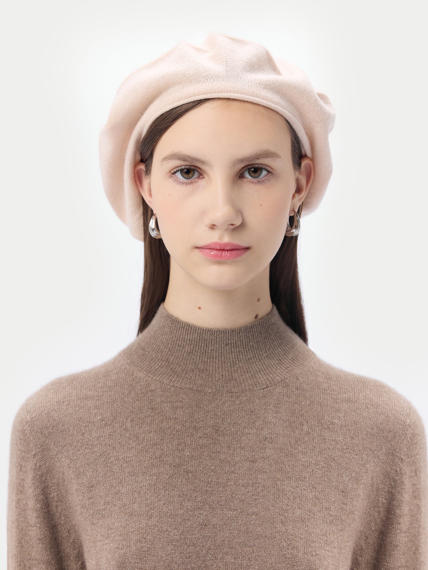 Women's Cashmere Jersey Knit Beret Ivory White - Gobi Cashmere