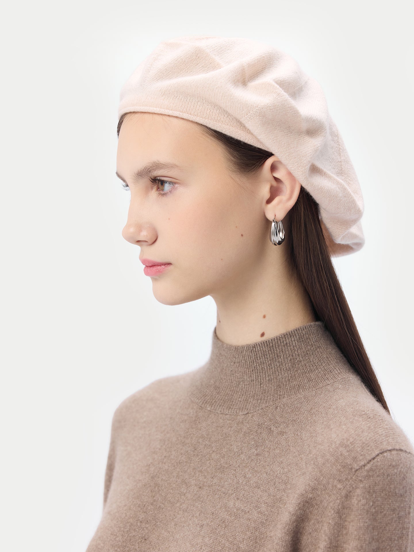 Women's Cashmere Jersey Knit Beret Ivory White - Gobi Cashmere