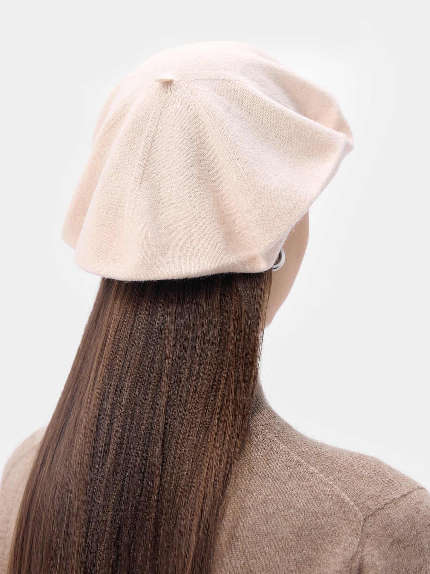 Women's Cashmere Jersey Knit Beret Ivory White - Gobi Cashmere