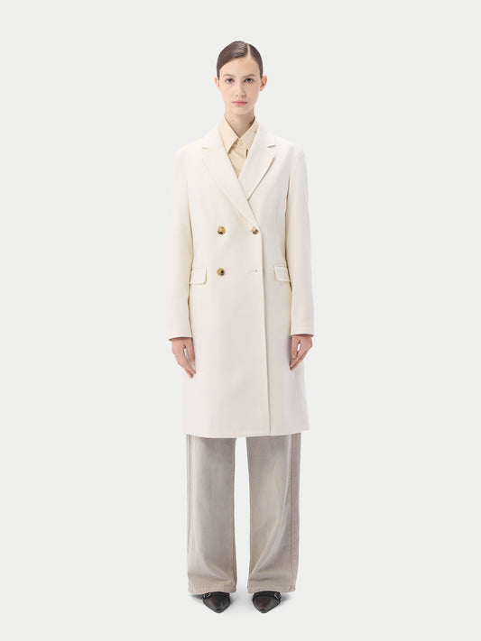 Women's Notch Lapel Midi-Length Cashmere Coat White - Gobi Cashmere