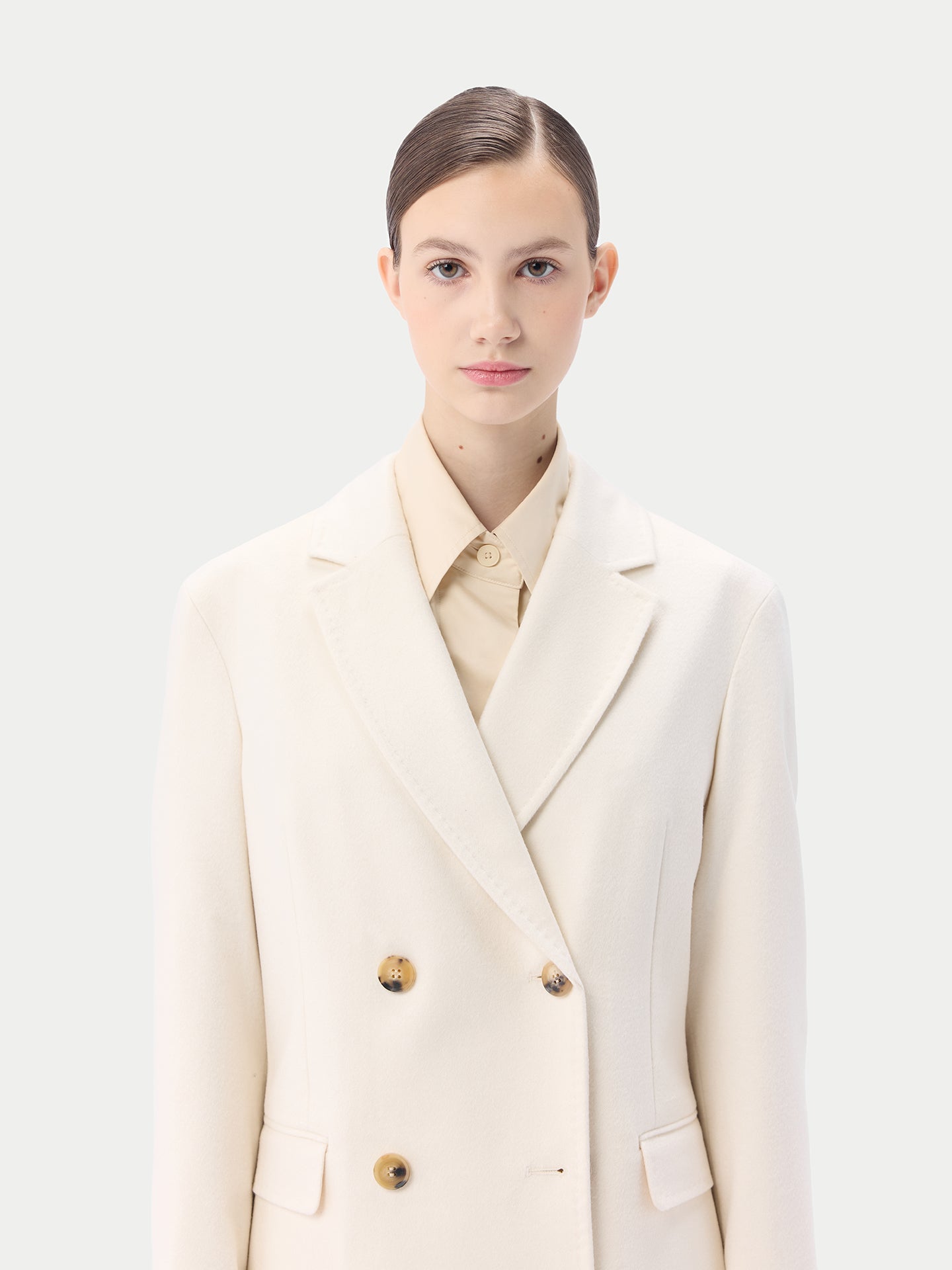 Women's Notch Lapel Midi-Length Cashmere Coat White - Gobi Cashmere