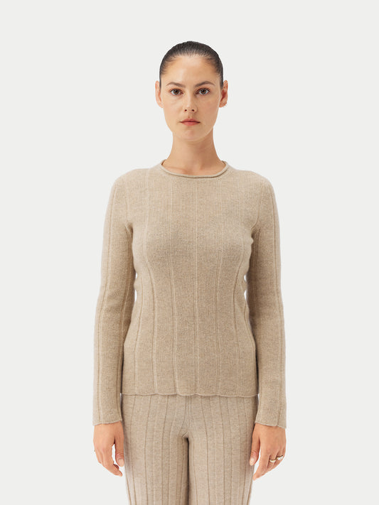 Women's Organic C-Neck Cashmere Sweater Warm Grey - Gobi Cashmere