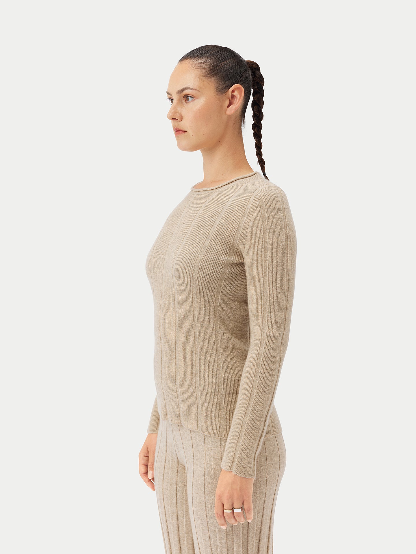 Women's Organic C-Neck Cashmere Sweater Warm Grey - Gobi Cashmere