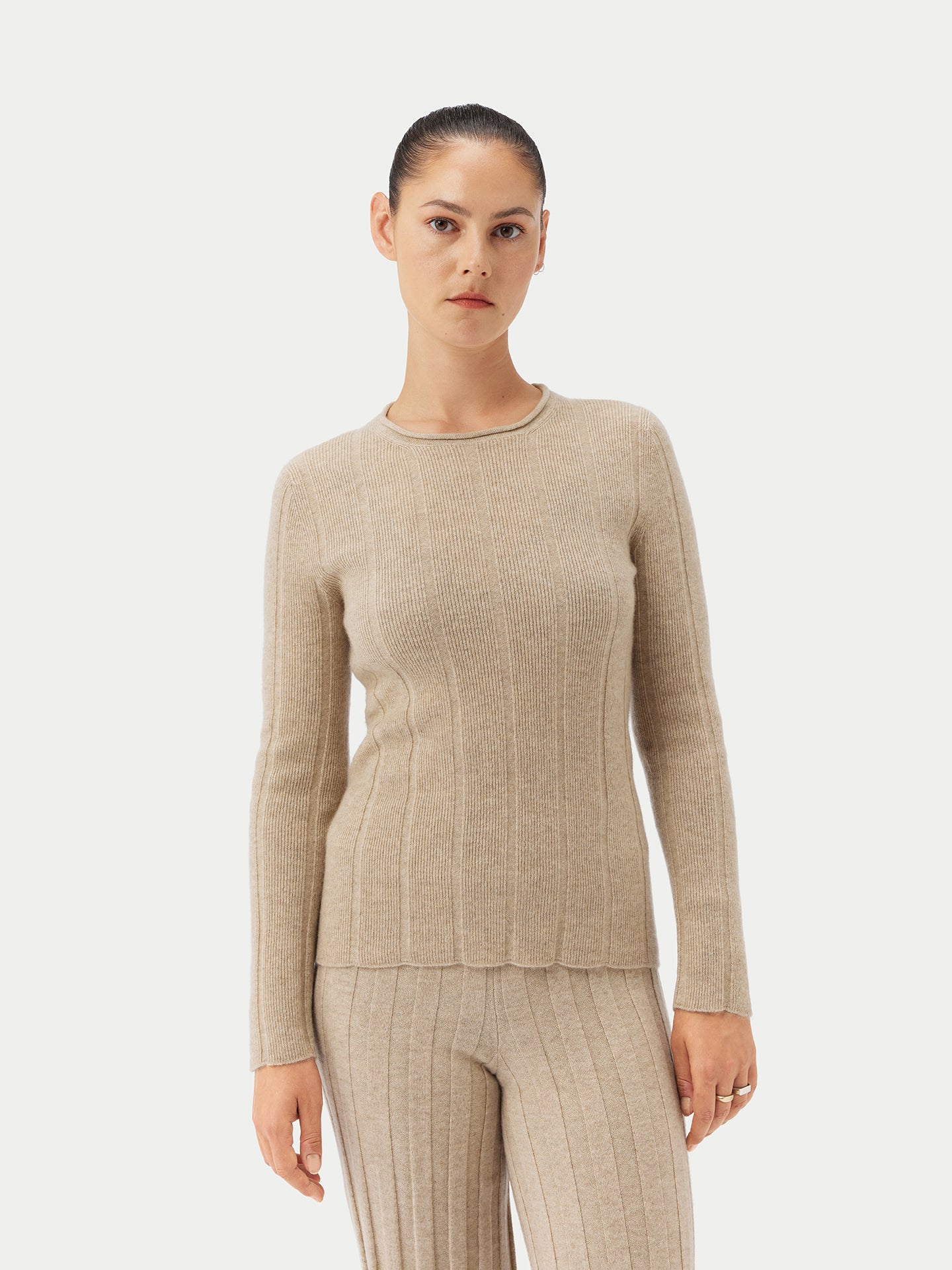 Women's Organic C-Neck Cashmere Sweater Warm Grey - Gobi Cashmere