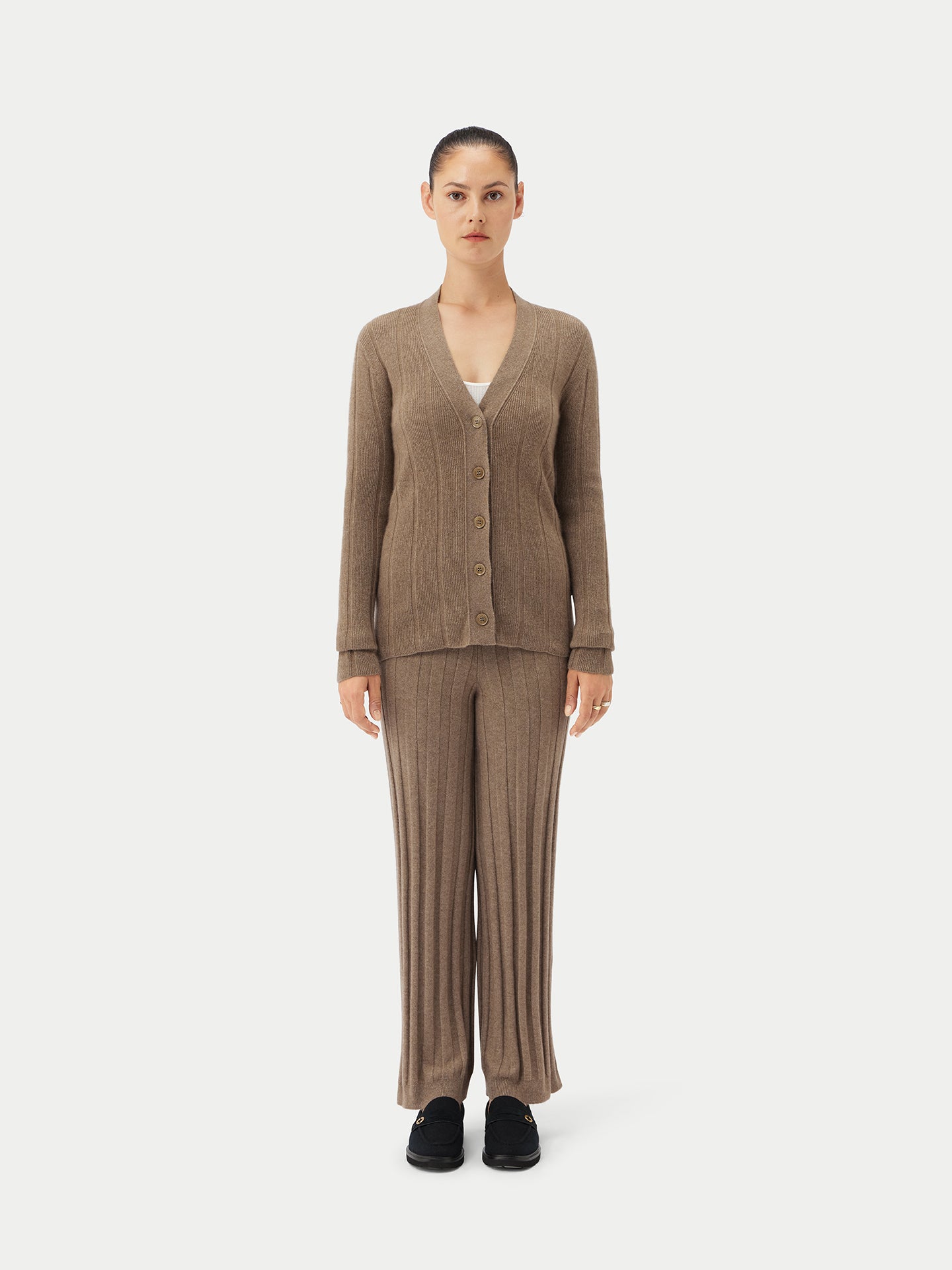 Women's Organic Button-Up Cashmere Cardigan Taupe - Gobi Cashmere