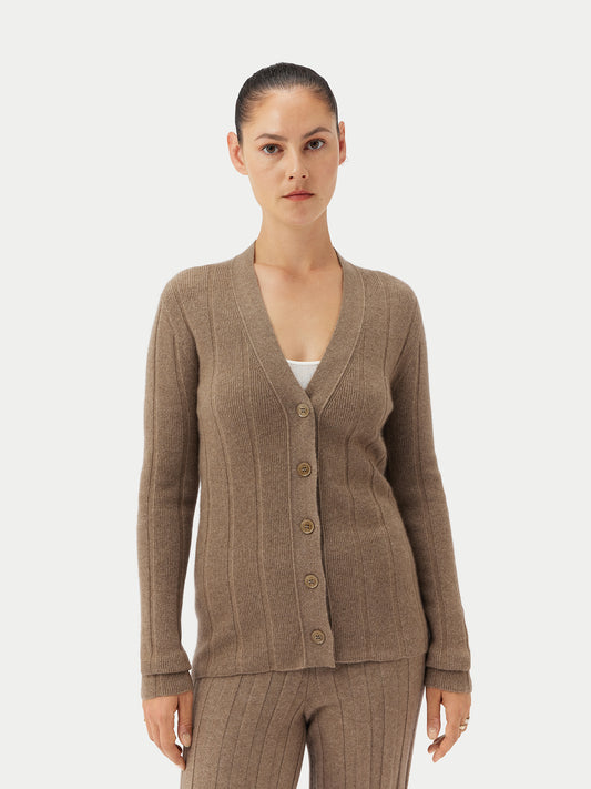 Women's Organic Button-Up Cashmere Cardigan Taupe - Gobi Cashmere