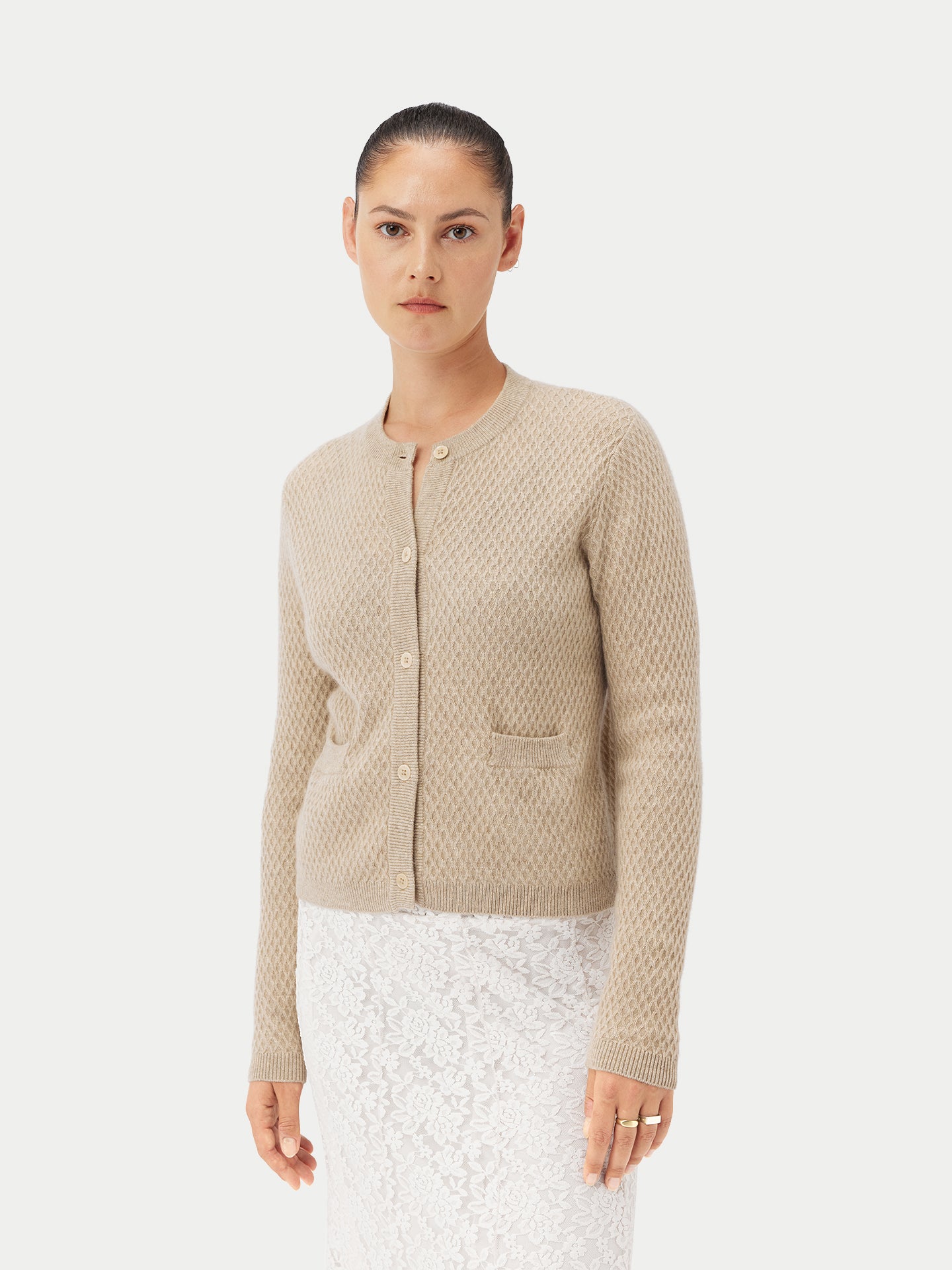 Women's  Organic Colour Buttoned Cashmere Cardigan Warm Grey - Gobi Cashmere