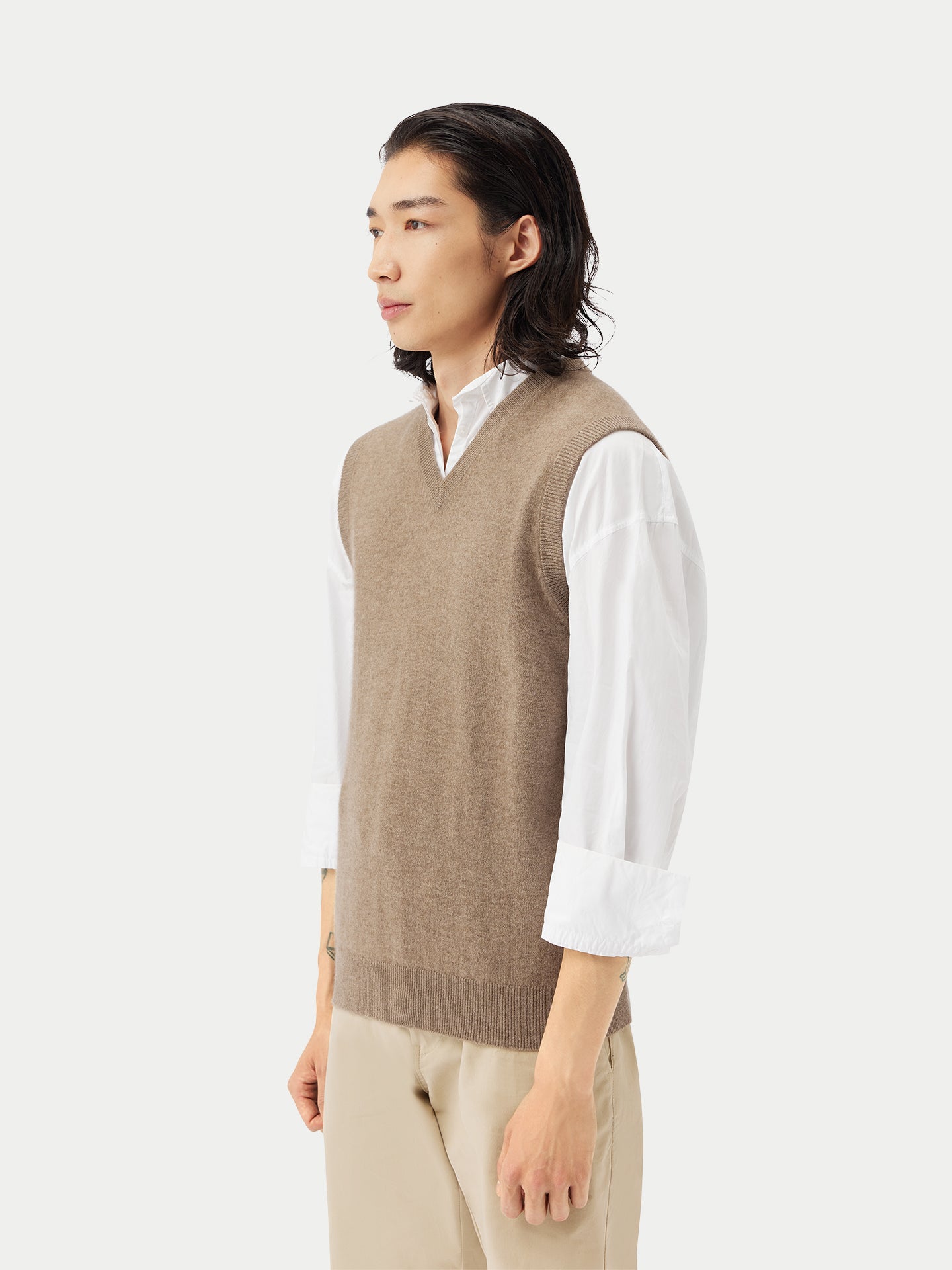 Men's Organic Cashmere Vest Taupe - Gobi Cashmere