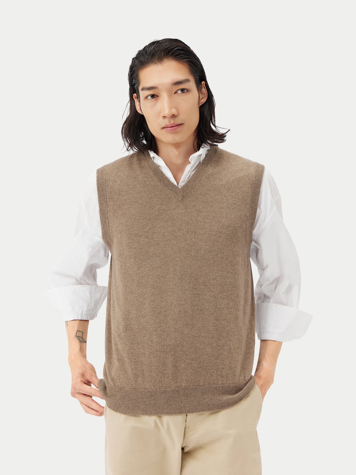 Men's Organic Cashmere Vest Taupe - Gobi Cashmere