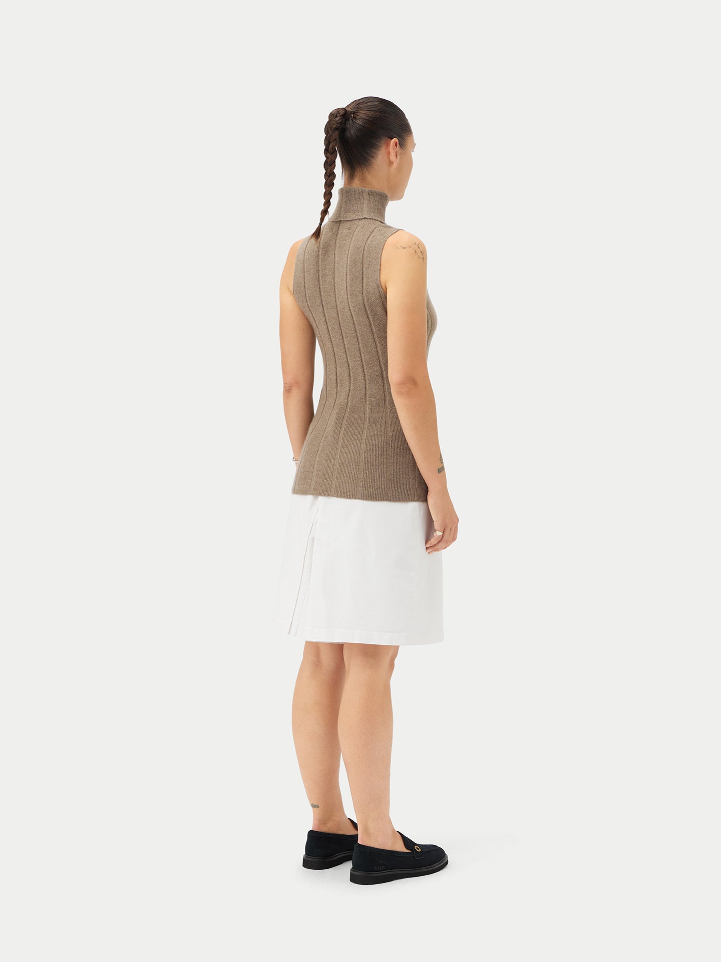 Women's Organic T-Neck Cashmere Top Taupe - Gobi Cashmere