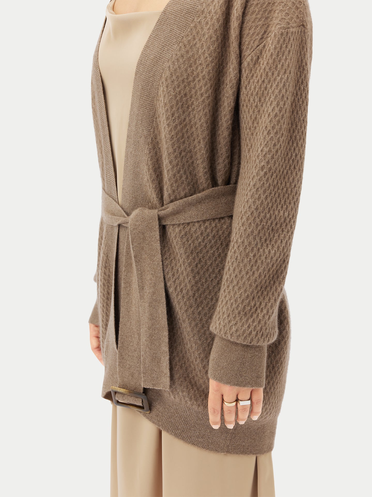 Women's Organic Colour Self-Belt Cashmere Cardigan Taupe - Gobi Cashmere