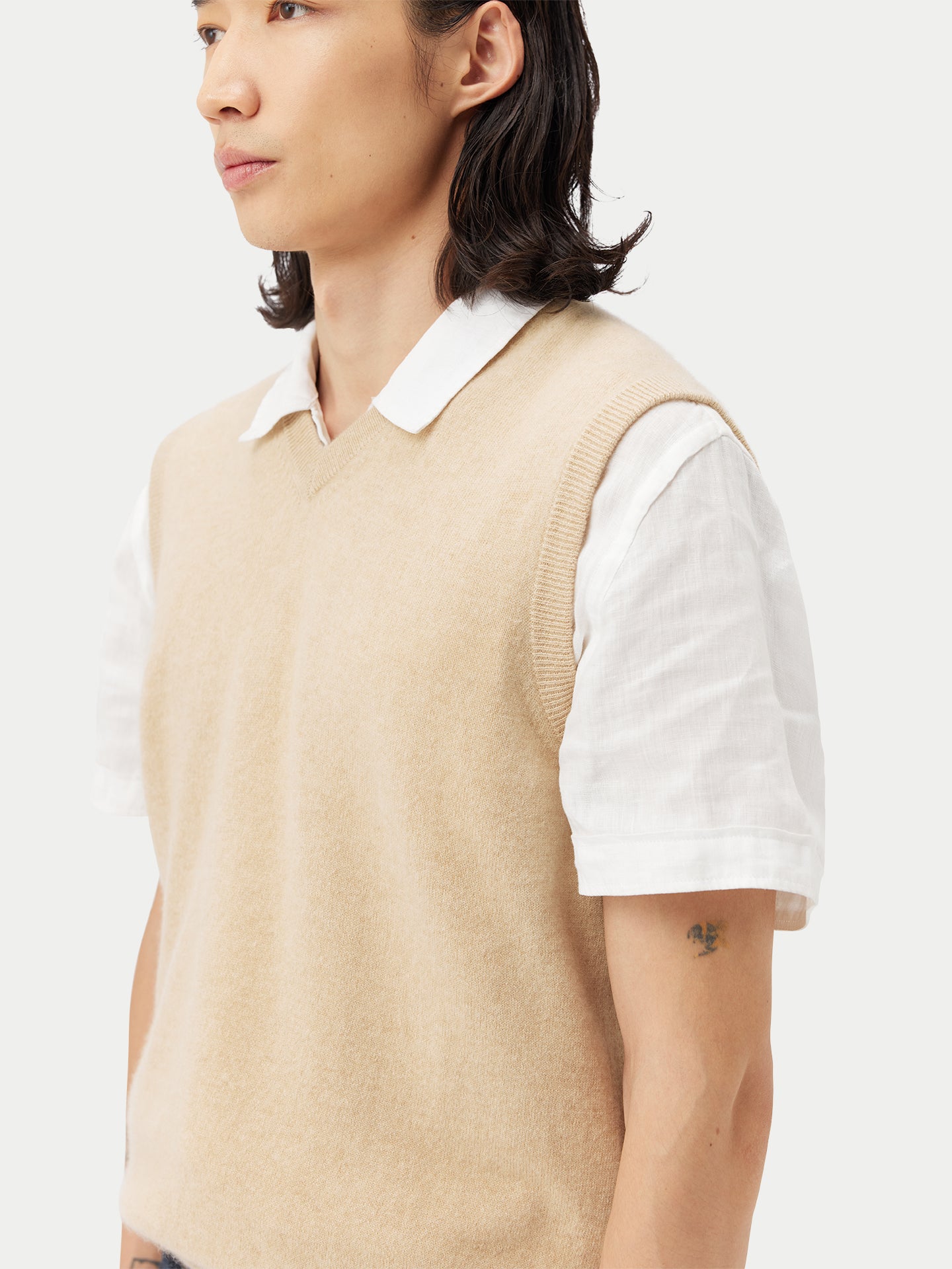 Men's Organic Cashmere Vest Beige - Gobi Cashmere