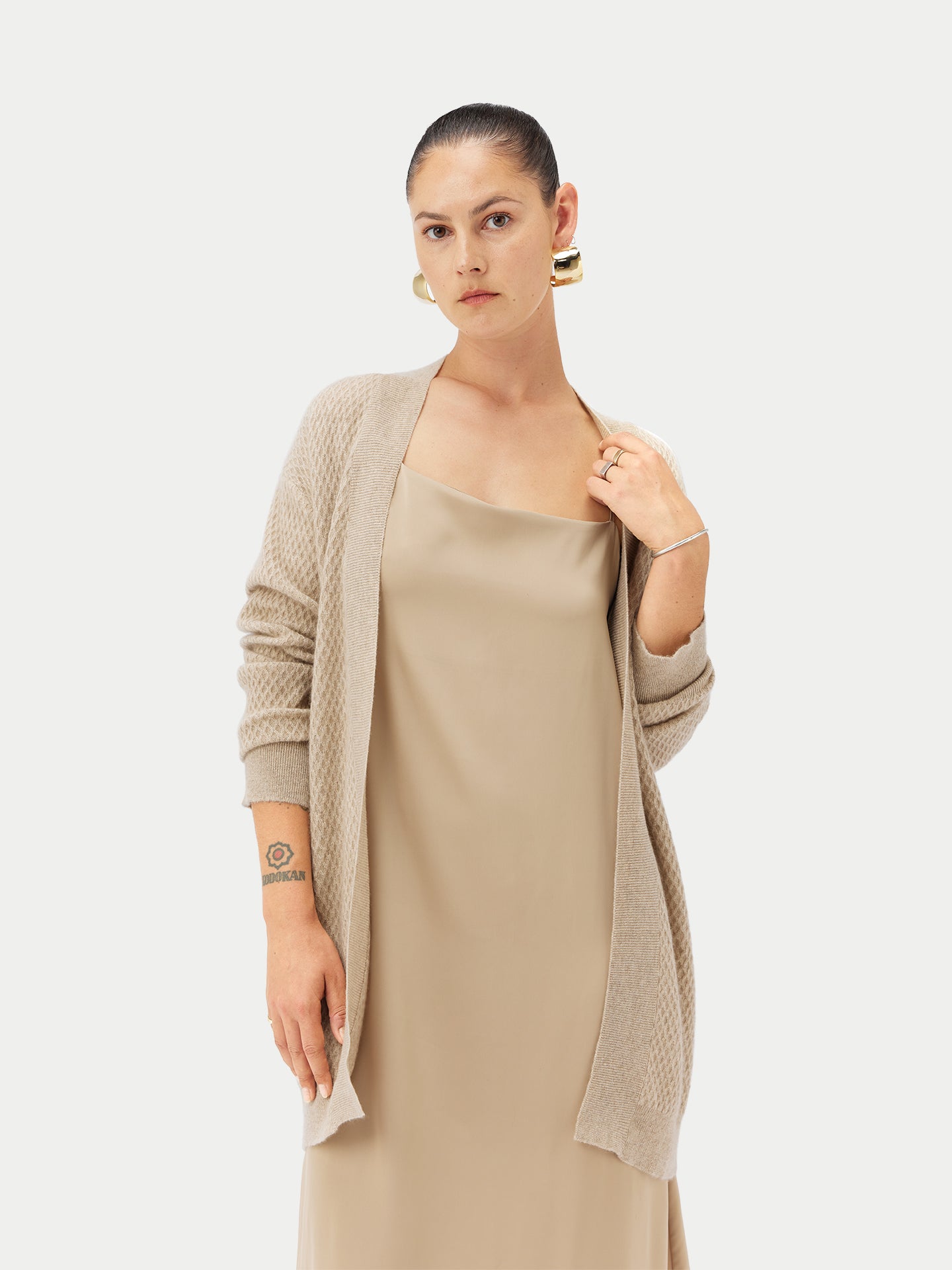 Women's Organic Self-Belt Cashmere Cardigan Warm Grey - Gobi Cashmere