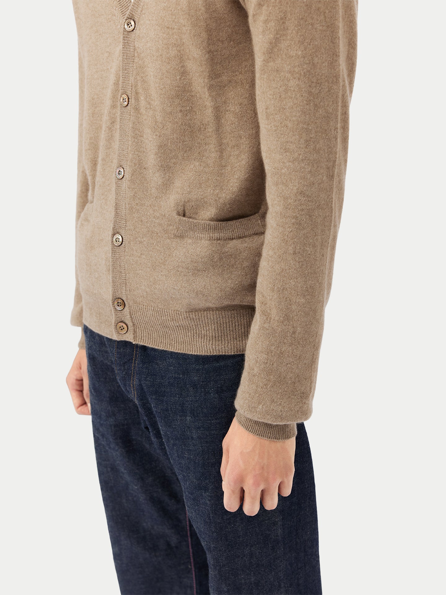 Men's Organic Cashmere V-neck Cardigan Taupe - Gobi Cashmere