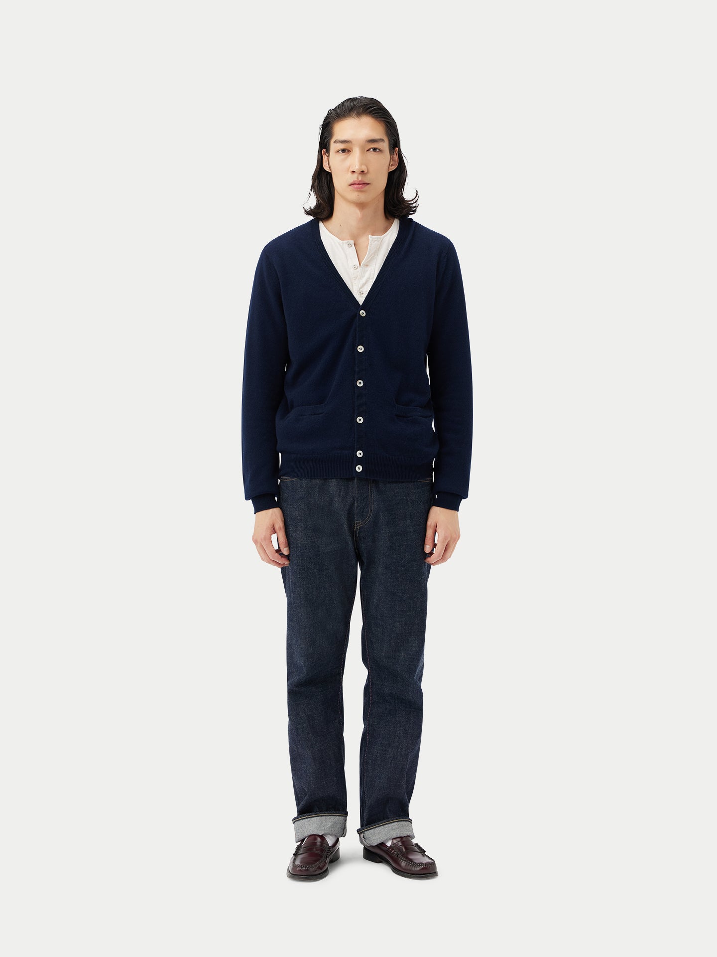 Men's Cashmere V-neck Cardigan Navy - Gobi Cashmere