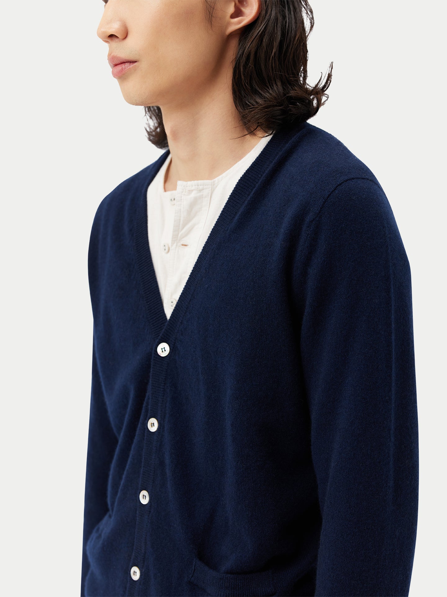 Men's Cashmere V-neck Cardigan Navy - Gobi Cashmere