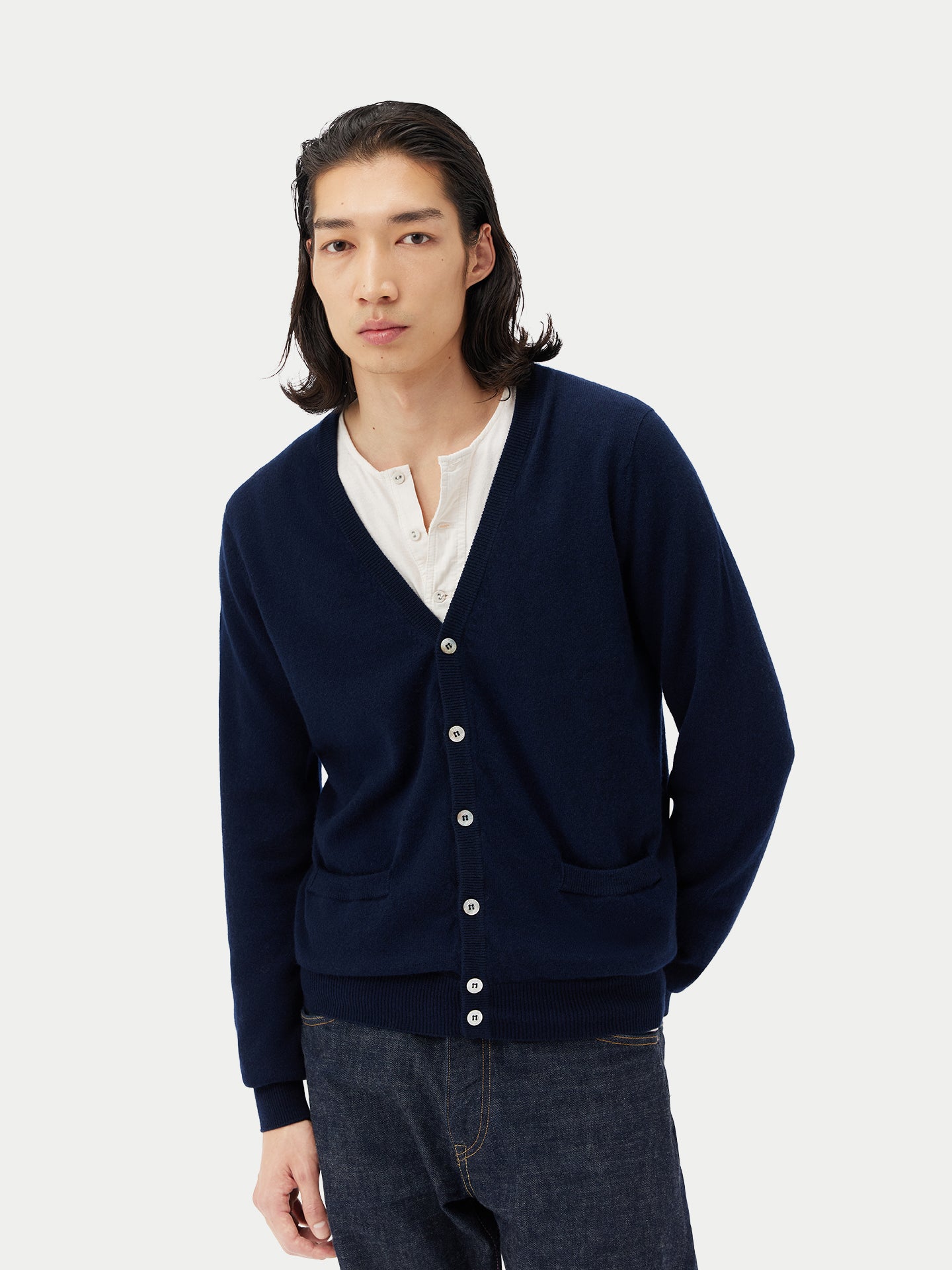 Men's Cashmere V-neck Cardigan Navy - Gobi Cashmere