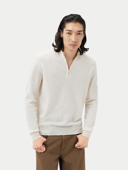 Men's Cashmere Half Zip Sweater Marshmallow - Gobi Cashmere