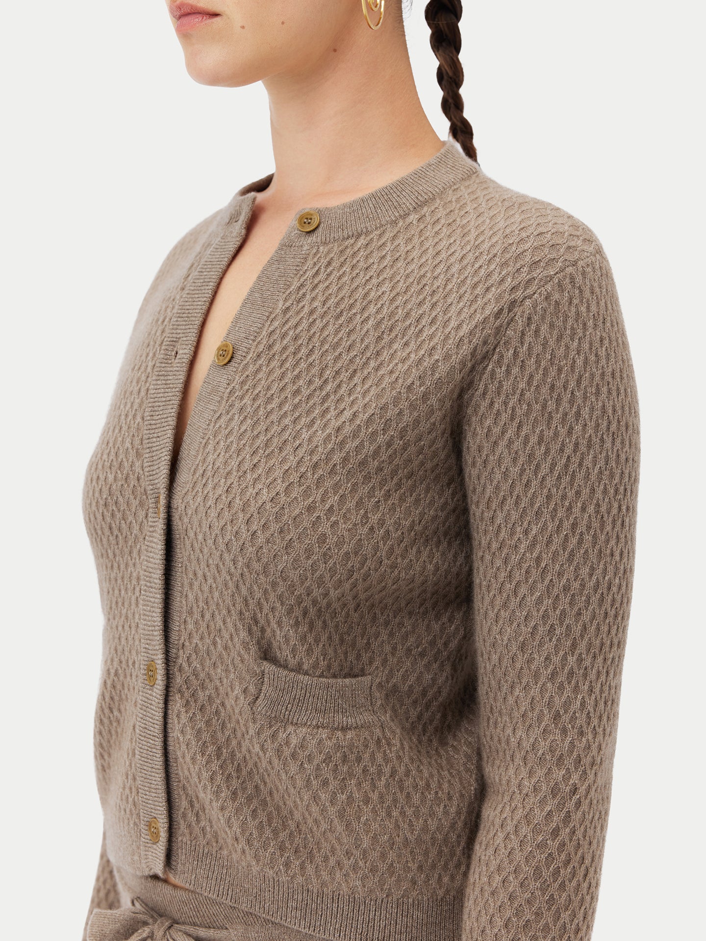 Women's  Organic Colour Buttoned Cashmere Cardigan Taupe - Gobi Cashmere