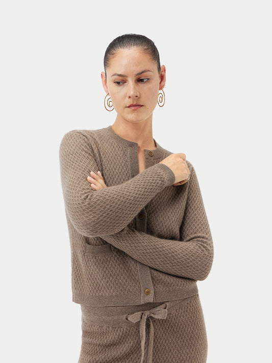 Women's  Organic Colour Buttoned Cashmere Cardigan Taupe - Gobi Cashmere