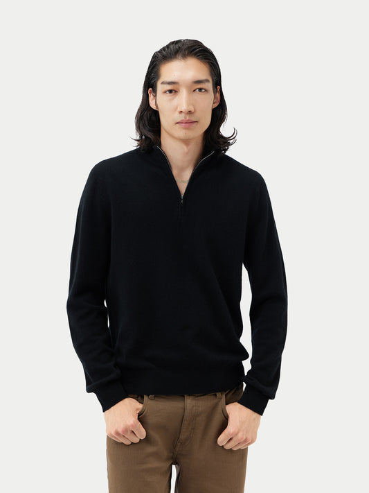 Men's Cashmere Half Zip Sweater Black - Gobi Cashmere