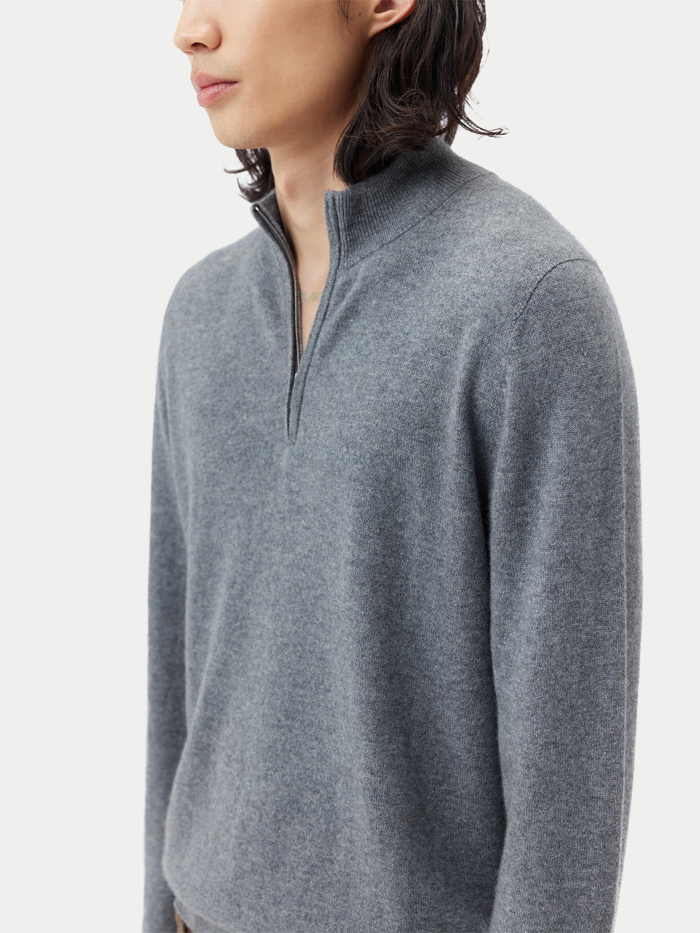 Men's Cashmere Half-Zip Sweater Dim Gray - Gobi Cashmere