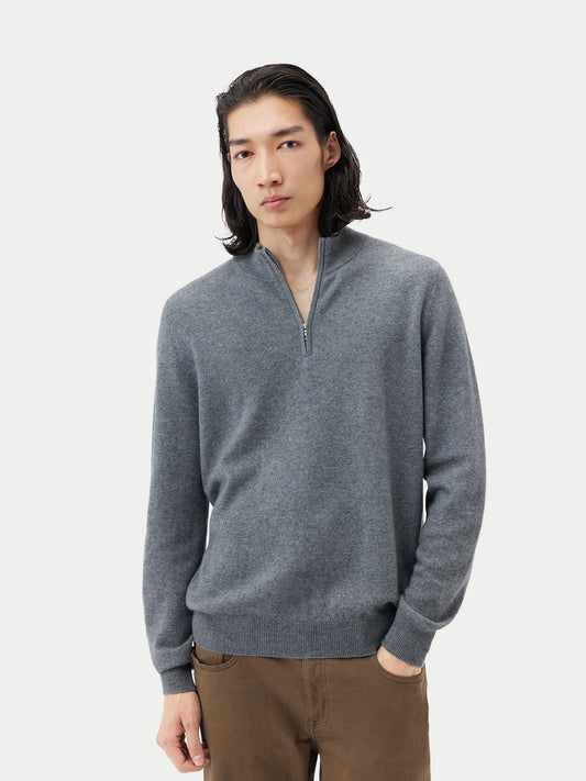 Men's Cashmere Half-Zip Sweater Dim Gray - Gobi Cashmere