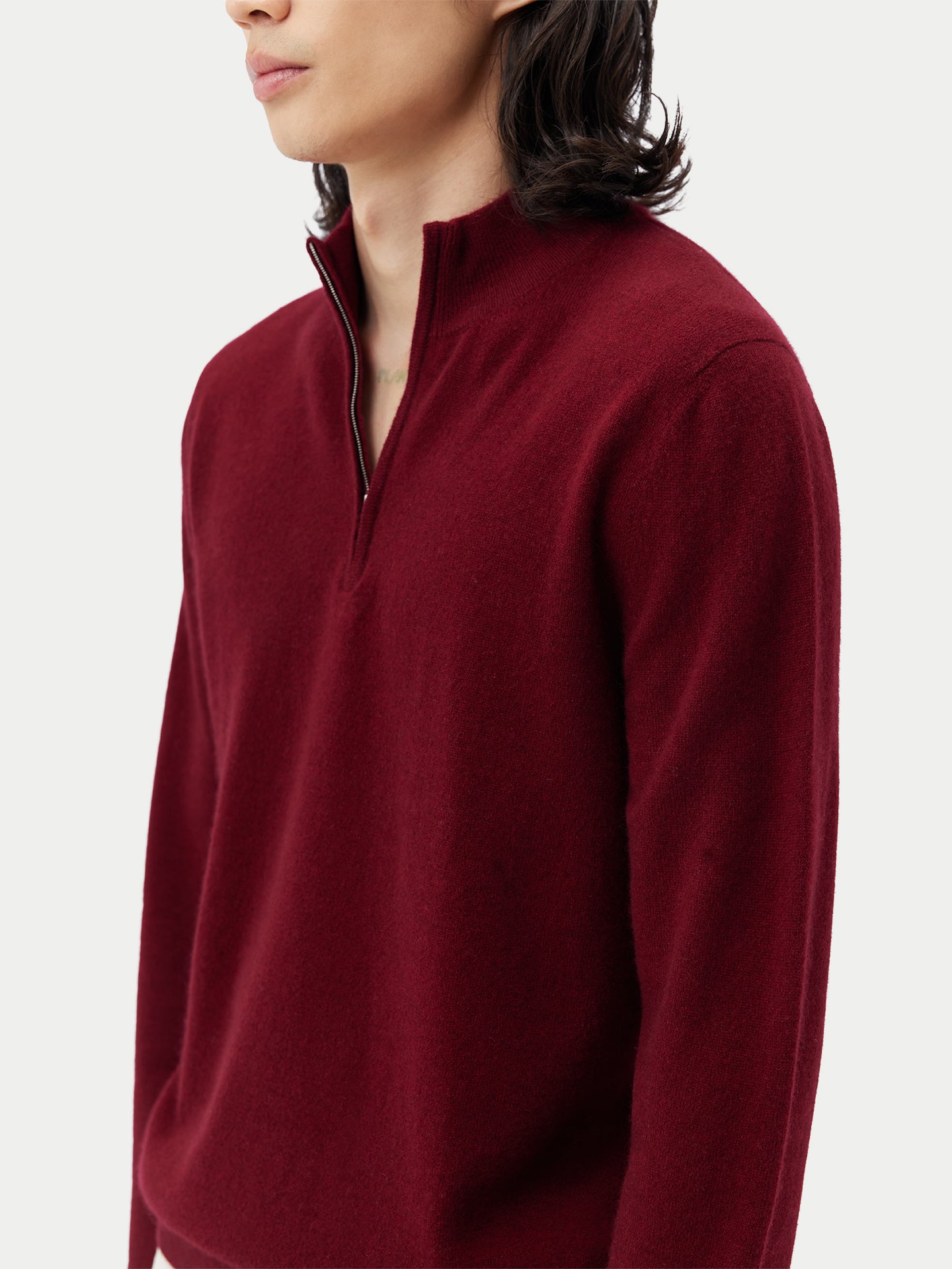 Men's Cashmere Half Zip Polo Bordeaux - Gobi Cashmere