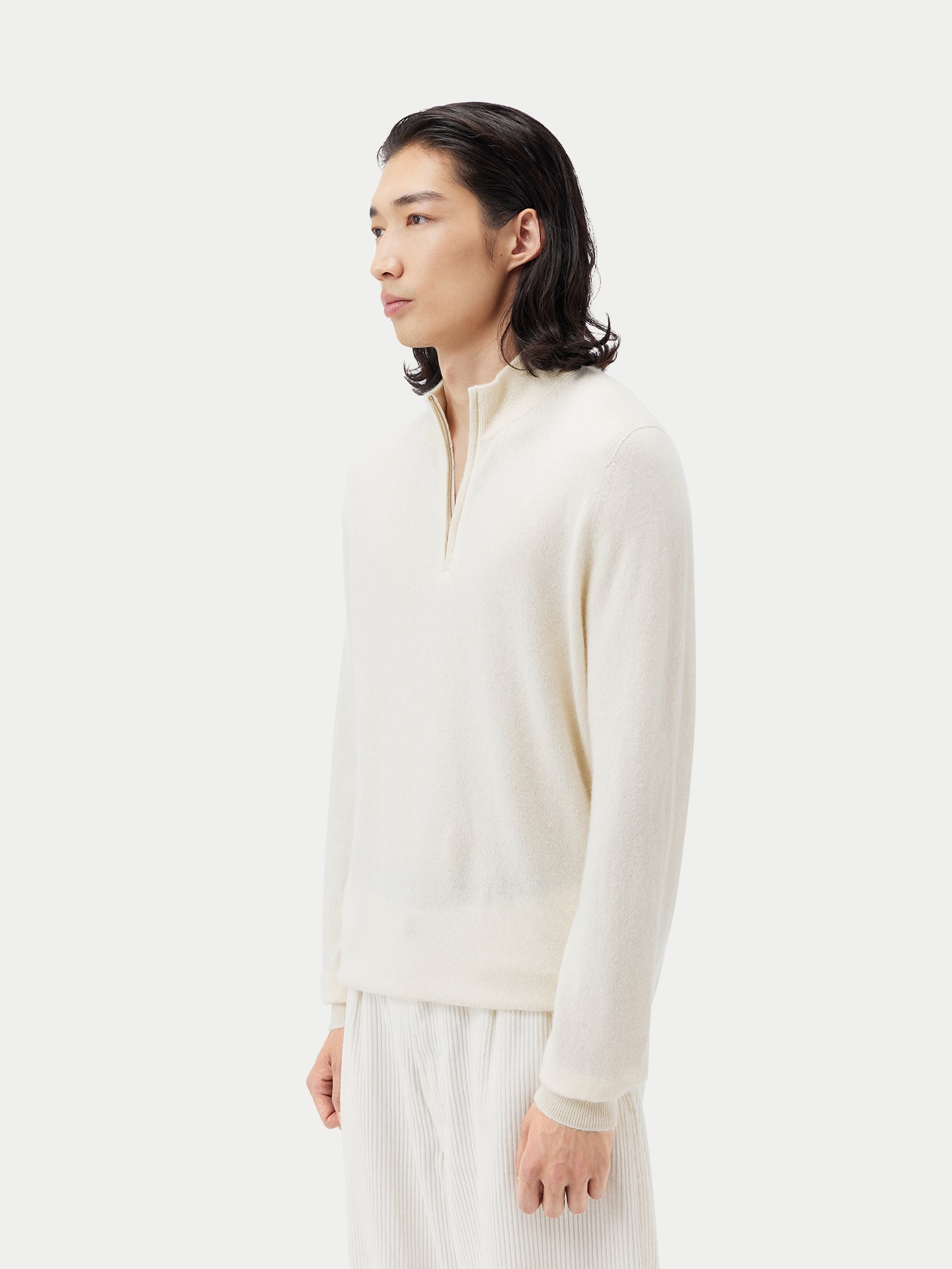 Men's Cashmere Half Zip Sweater Off White - Gobi Cashmere