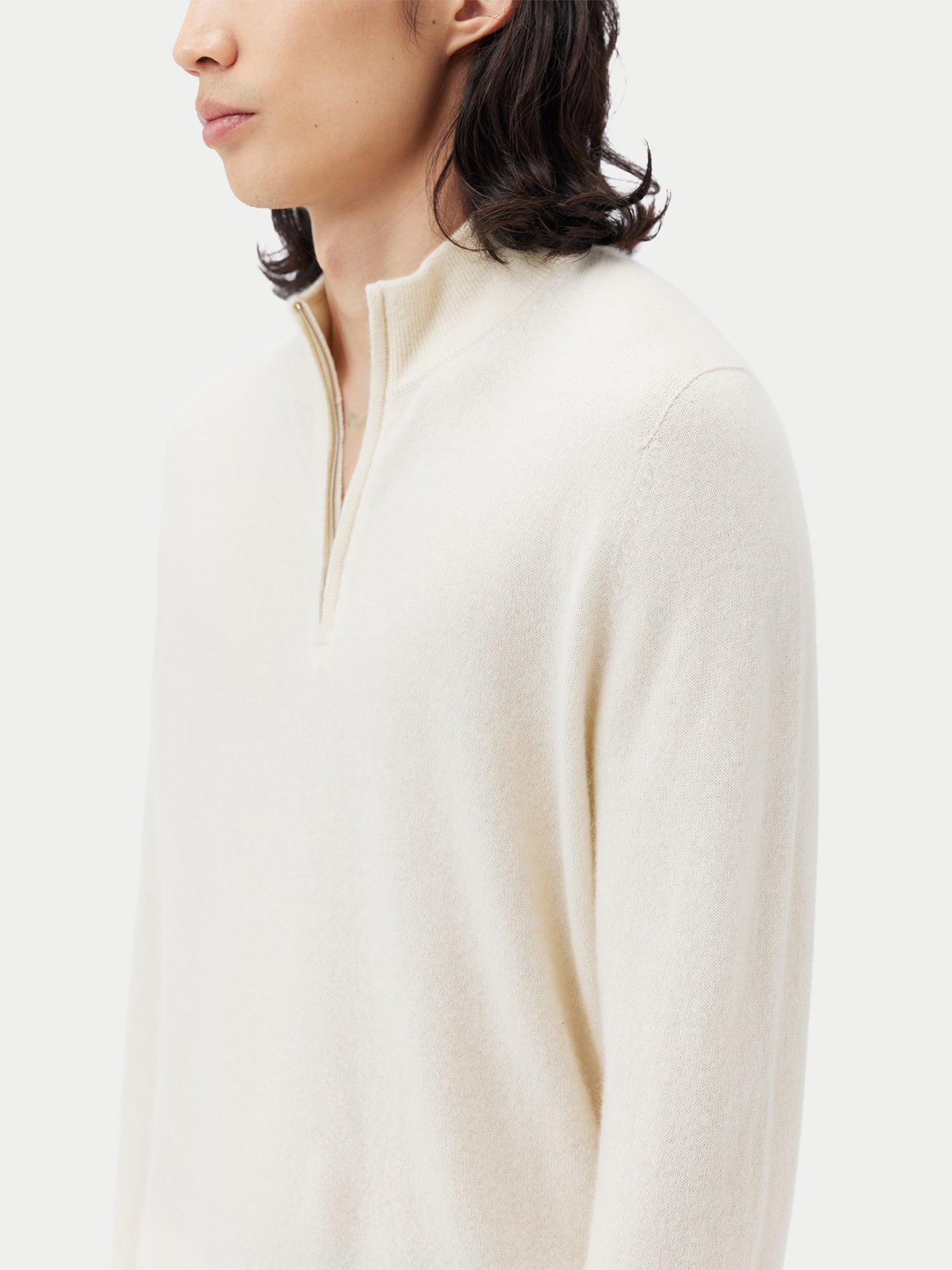 Men's Cashmere Half Zip Sweater Off White - Gobi Cashmere