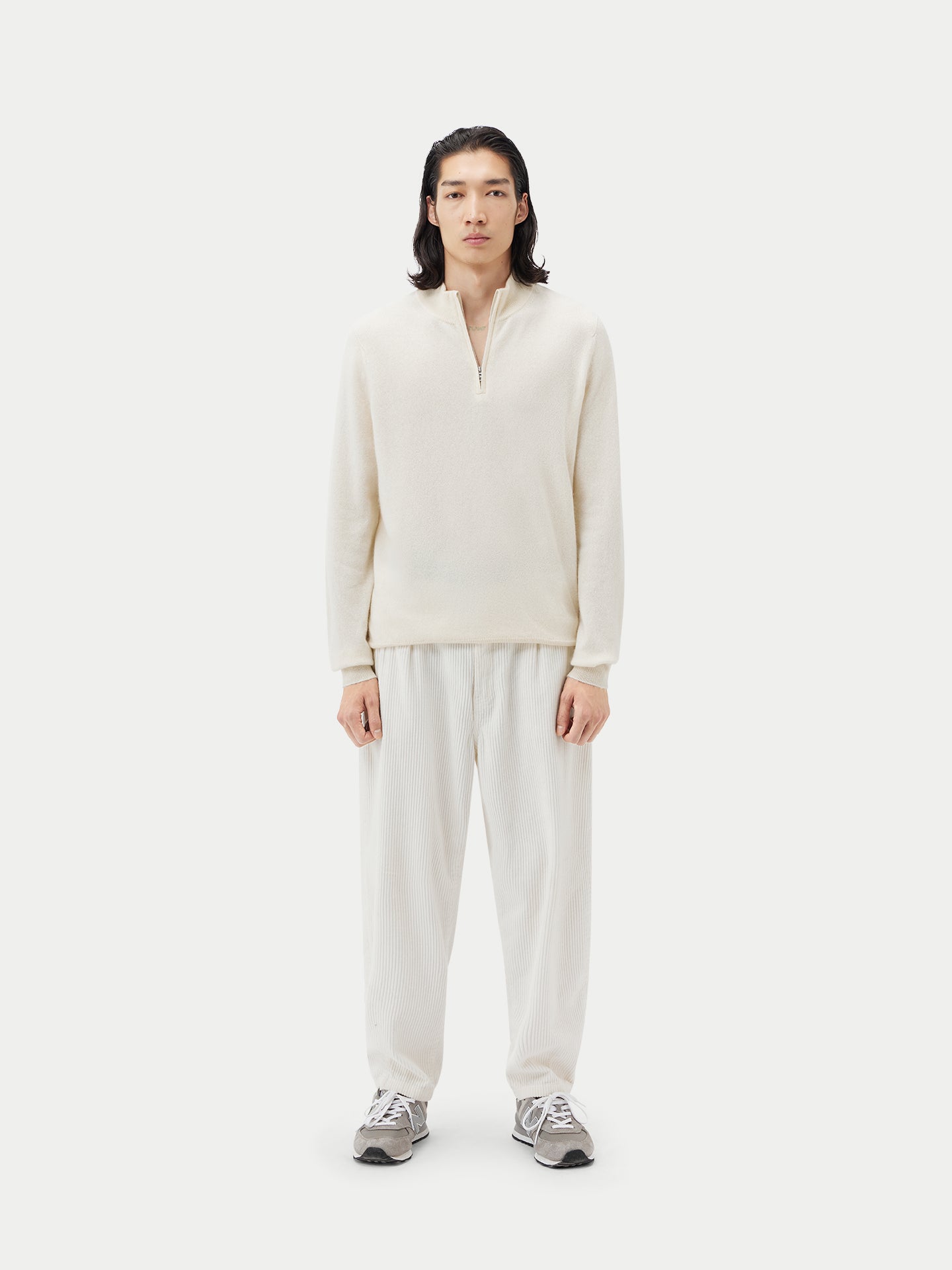 Men's Cashmere Half Zip Sweater Off White - Gobi Cashmere