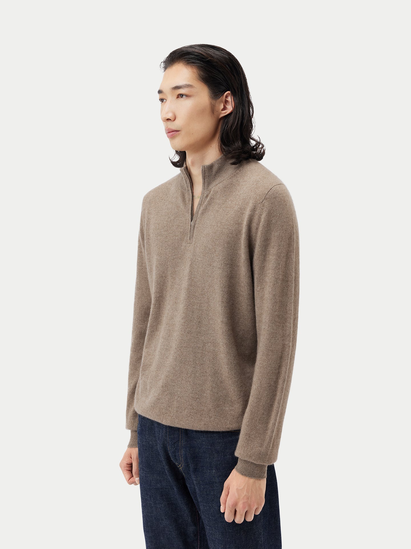 Men's Cashmere Half Zip Sweater Taupe - Gobi Cashmere