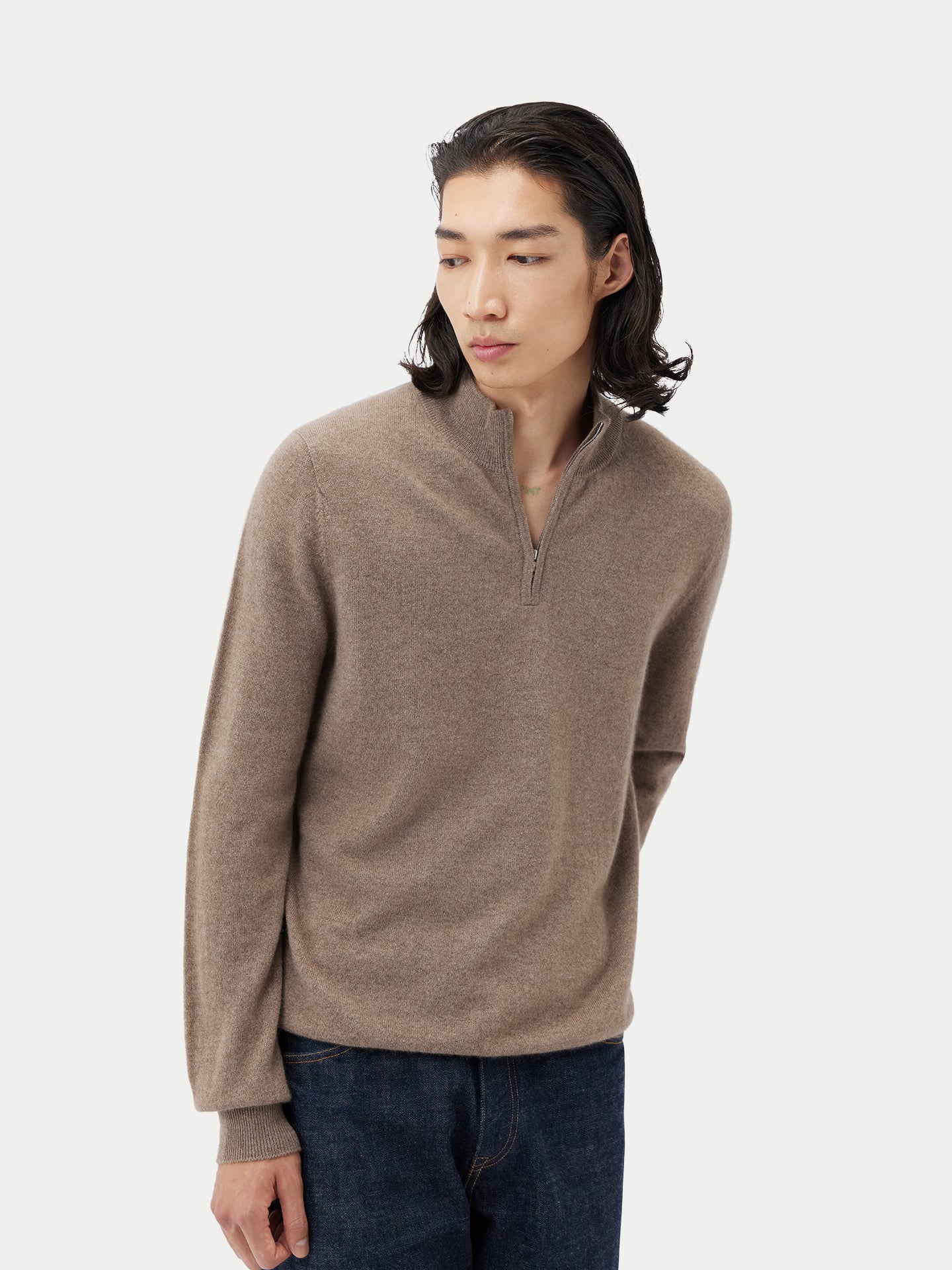 Men's Cashmere Half Zip Sweater Taupe - Gobi Cashmere