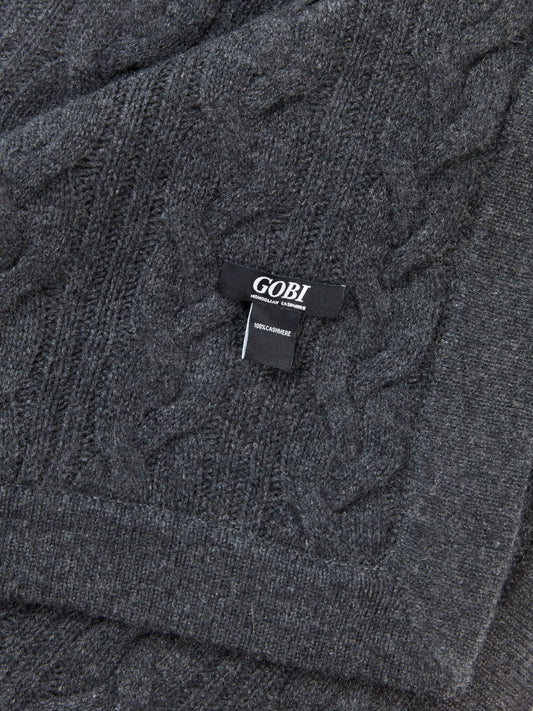 Unisex Cashmere Cable Knit Blanket Charcoal - Gobi Cashmere