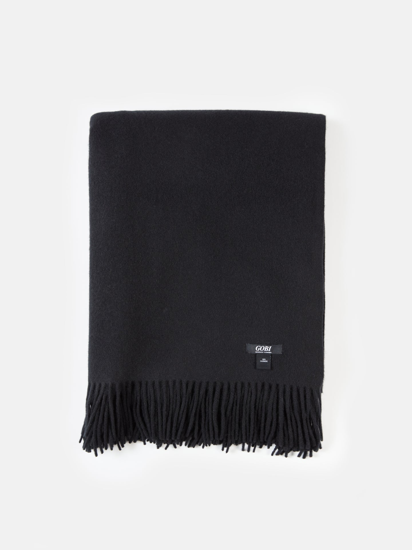 Unisex Cashmere Large Blanket With Fringe Black - Gobi Cashmere