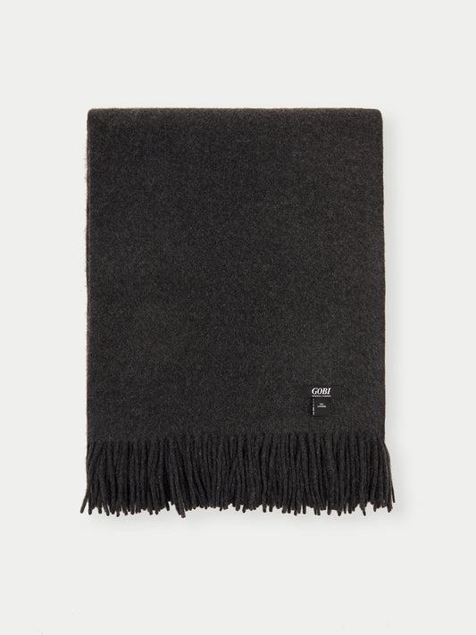 Cashmere Large Blanket With Fringe Charcoal - Gobi Cashmere