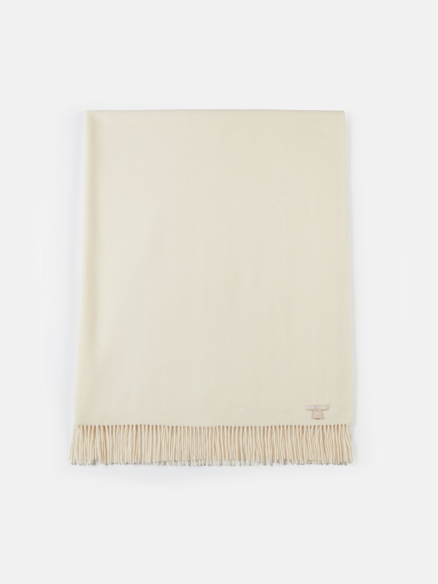 Unisex Organic Cashmere Large Blanket With Fringe Off White - Gobi Cashmere