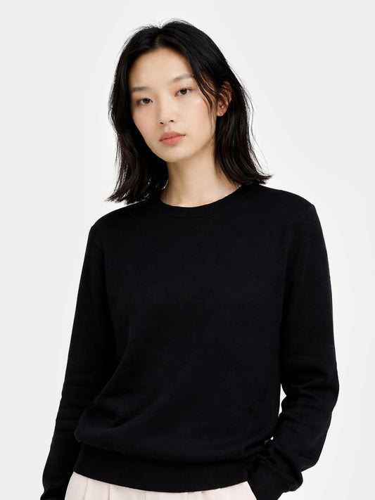 Essential Cashmere Crewneck Sweater Black - Gobi Cashmere
