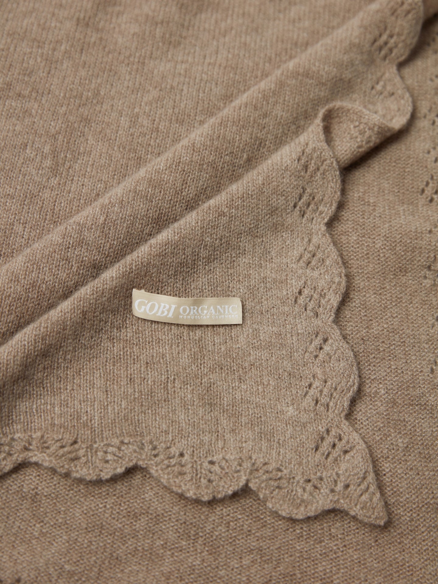 Organic Cashmere Ajour Baby Blanket Taupe - Gobi Cashmere