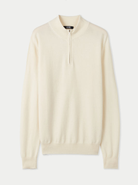 Men's Cashmere Half Zip Sweater Marshmallow - Gobi Cashmere