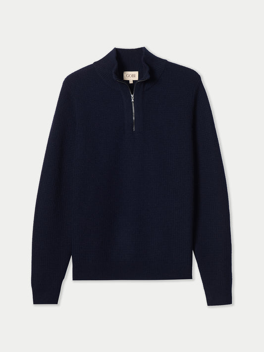 Men's Cashmere Waffle Knit Half-Zip Sweater