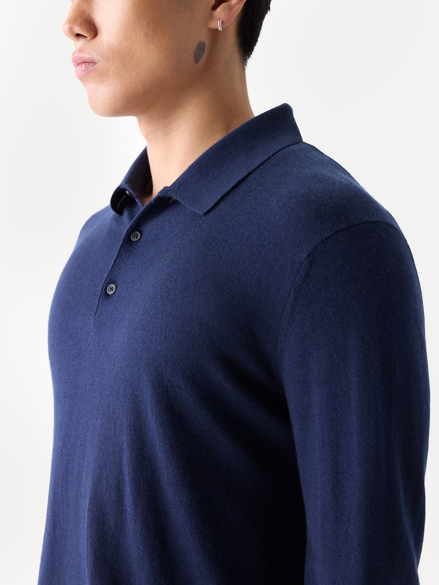 Men Classic Polo Shirt with Long Sleeve Mood Indigo - Gobi Cashmere