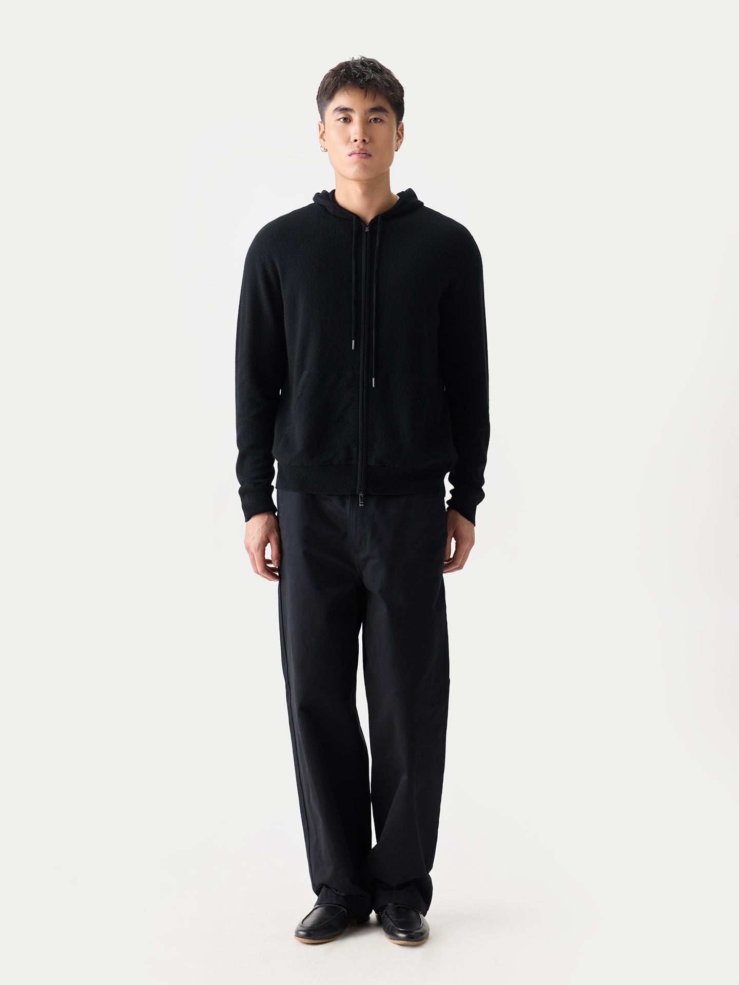 Men's Zip-Up Cashmere Hoodie Black| GOBI Cashmere