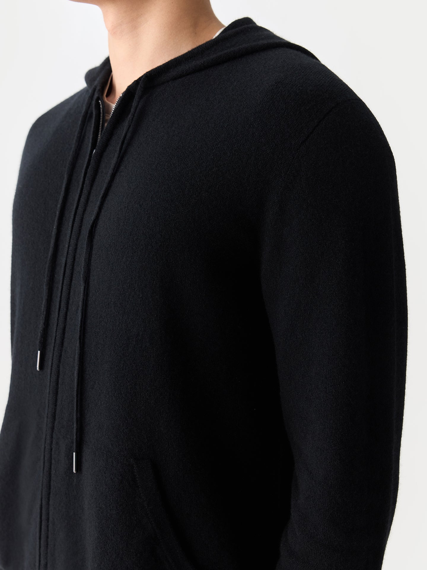 Men's Zip-Up Cashmere Hoodie Black| GOBI Cashmere