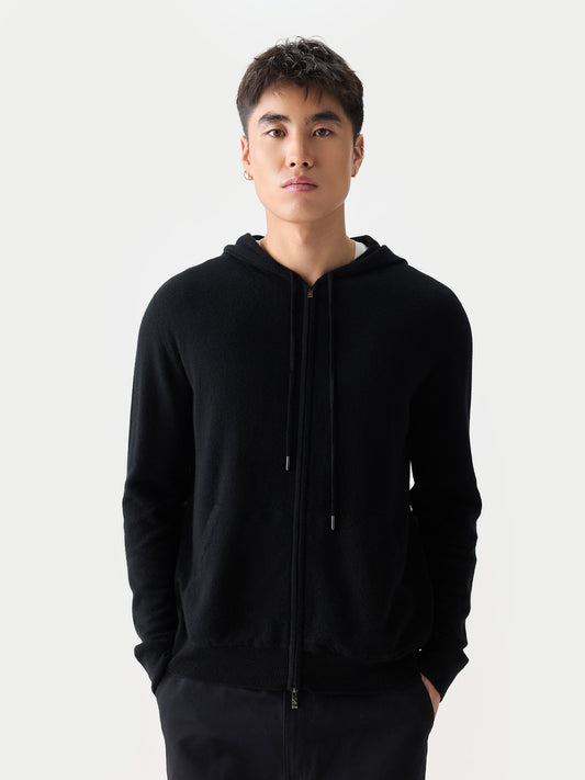 Men's Zip-Up Cashmere Hoodie Black| GOBI Cashmere